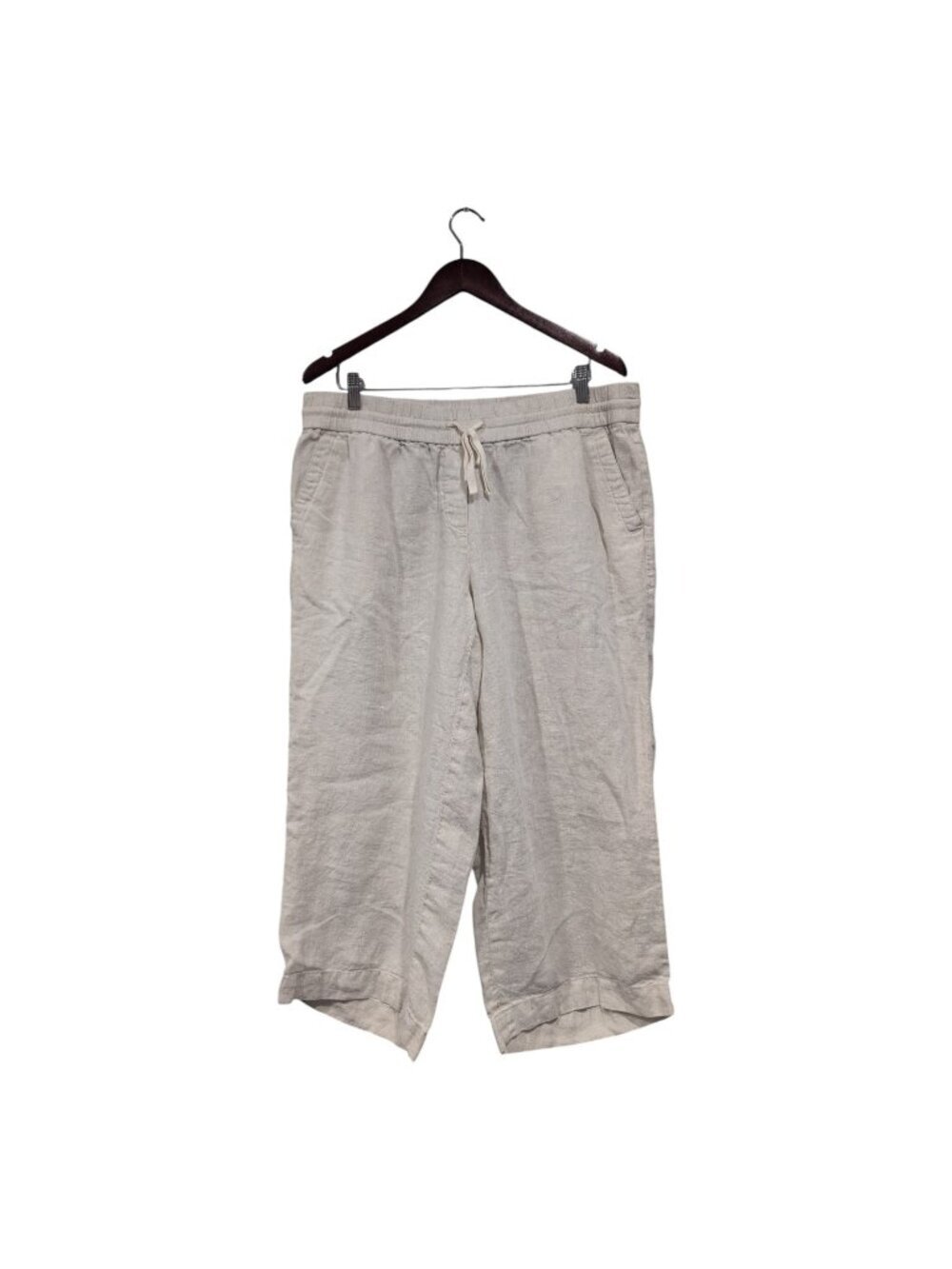 Talbots Pants Womens 1X Beige Linen Wide Leg Capri Pull On Drawstring Casual